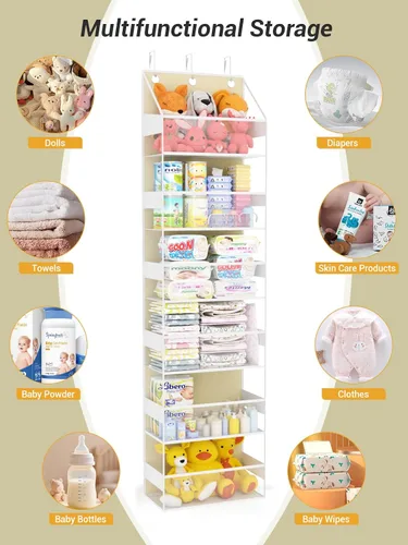 Vista 3 de Organizador colgante para colgar sobre la puerta con 6 estantes, almacenamiento de animales de peluche, almacenamiento detrás de la puerta