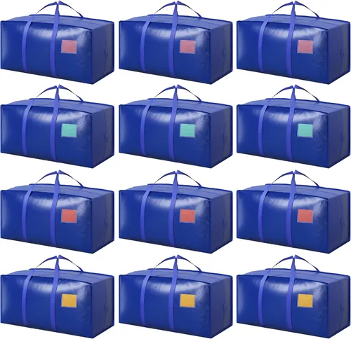 Vista 11 de Paquete de 6 bolsas de mudanza con cremallera lateral completamente abierta, extra grandes de 93 L, resistentes al agua, plegables para Negro