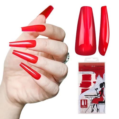 Vista 12 de Allkem - Uñas de presión de color solido, extra largas, estilo cónico, bailarina, cobertura total de uñas