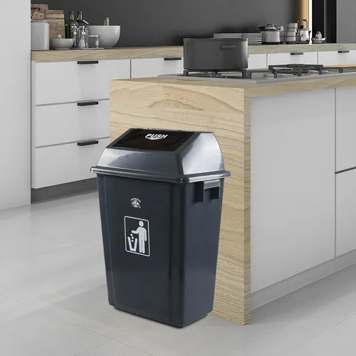Vista 4 de Readsky Bote de basura de plástico para cocina de 13 galones con tapa giratoria, gris, 4 paquetes