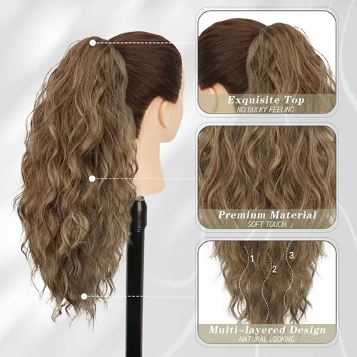 Vista 3 de BARSDAR Extensión de Cola de Caballo Marrón - Extensiones de Cola de Caballo con Pinza de 18 Pulgadas para Mujeres - Extensiones de Cabello Mezcla