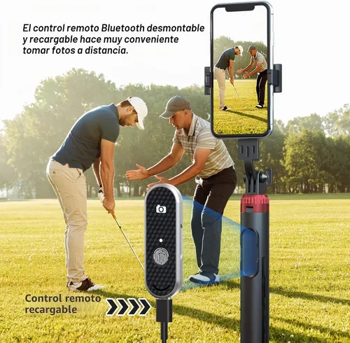 Vista 4 de Trípode de teléfono de 62 pulgadas y palo para selfie para entrenamiento de golf, soporte de trípode extensible para teléfono celular con control