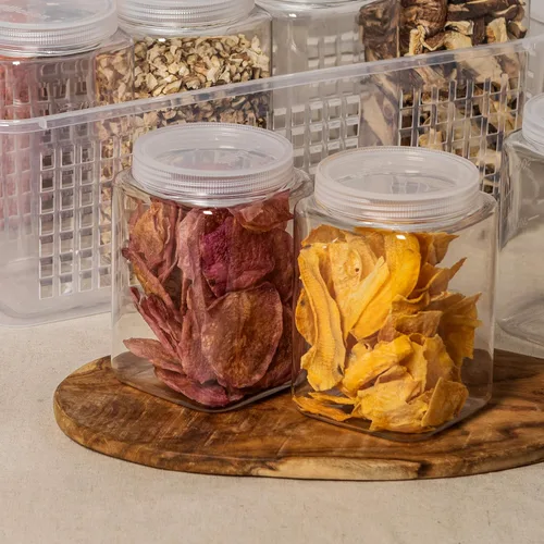 Vista 4 de Silicook - Tarro de plástico transparente, juego de 3, con forma cuadrada, transparente, contenedor de almacenamiento de alimentos, organización