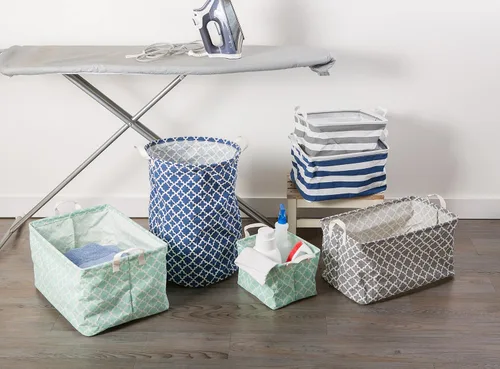 Vista 7 de DII Laundy Collection, cubo plegable recubierto de polietileno, celosía aguamarina, cesta para la ropa sucia
