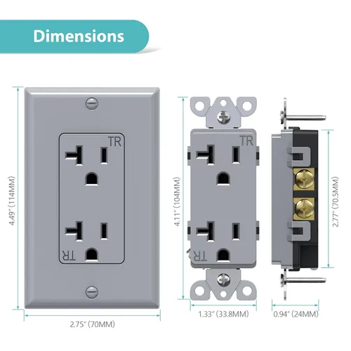 Vista 4 de WEBANG Toma de pared decorativa de 20 amperios y 125 V, receptáculo dúplex resistente a manipulaciones para uso residencial y comercial, placa