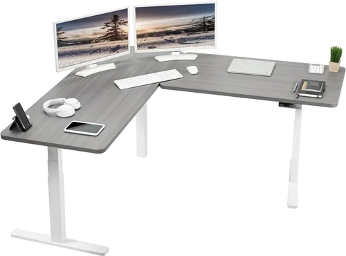 Vista 35 de VIVO DESK-KIT-3E8BO - Escritorio eléctrico de altura ajustable de 83 x 60 pulgadas para trabajar de pie, con 2 cubiertas sólidas de bambú, marco