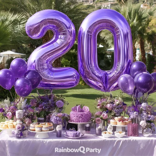 Vista 5 de Globo de número 0 de 40 pulgadas de RainbowQ Party, grande, color púrpura, para niños o niñas, números del 0 al 9, de papel de aluminio y Mylar