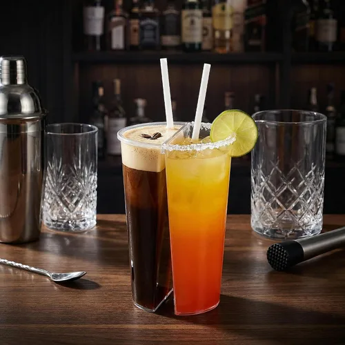 Vista 8 de 20 vasos de plástico desechables divididos para bebidas, forma redonda, doble espesa, taza para compartir en pareja, con tapas, para té con leche