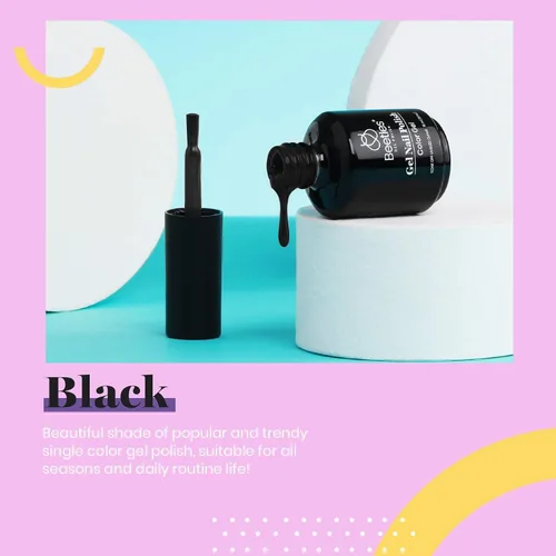 Vista 2 de Beetles - Esmalte de uñas de gel, 1 unidad de 0.5 onzas líquidas de color negro Audrey, lámpara de uñas de gel con polvo de uñas cromado, efecto