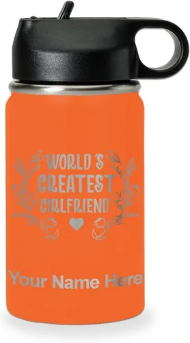 Vista 56 de LaserGram Botella de agua personalizada, World's Greatest Girlfriend, acero inoxidable de doble pared aislada al vacío con popote superior, regalo