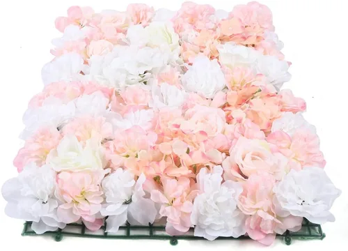 Vista 26 de Panel de pared de flores artificiales 3D, 24 x 16 pulgadas, 10 paneles de fondo de pared para exteriores, interiores, fiestas, bodas, día de San