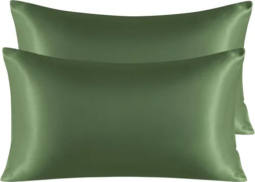 Vista 10 de NTBAY Paquete de 2 fundas de almohada estándar de satén para cabello y piel, lujosas y sedosas fundas de almohada con cierre de sobre, 20 x 26