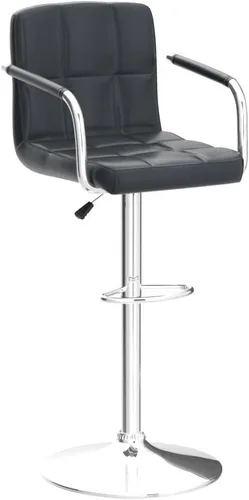 Vista 3 de Juego de 2 taburetes de bar con reposabrazos, taburetes de bar giratorios de altura ajustable con respaldo de piel sintética, silla de comedor alta