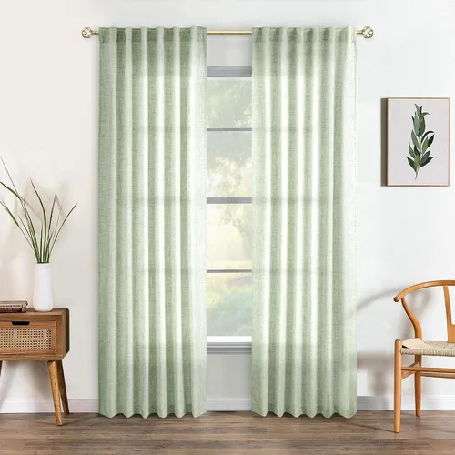 Vista 56 de Cortinas de Lino Natural Color Crema de 84 Pulgadas de Largo para Sala de Estar, Juego de 2 Paneles de Lino Texturizado con Trabillas Traseras