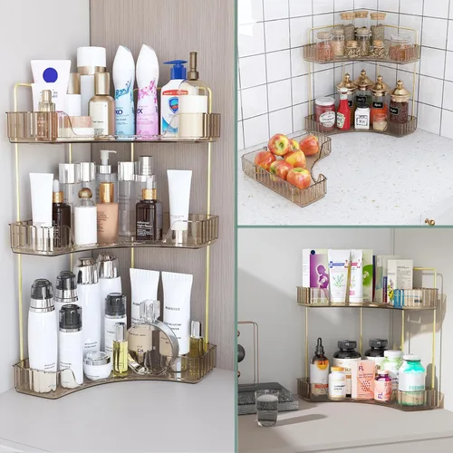 Vista 7 de Webetop Organizador de Encimera para Baño, Organizador Esquinero de 3 Niveles para Almacenamiento en Baño, Organizador de Maquillaje, Estante