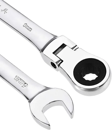 Vista 3 de uxcell Llave combinada de trinquete de cabeza flexible de 0.236 in métrica 72 dientes 12 puntos de trinquete caja terminada herramientas de llave