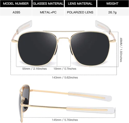 Vista 6 de RCXKOOM Mens Aviator Sunglasses American Army Military Pilot Polarized Sunglasses Bayonet Temples