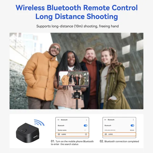 Vista 4 de UURIG PH-14 - Mango de obturador de cámara para teléfono inteligente con control remoto Bluetooth inalámbrico desmontable, luz de relleno ajustable