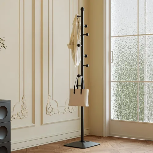 Vista 5 de Perchero, soporte de metal para percheros, árbol de abrigo independiente resistente con 8 ganchos y base de hierro fundido para abrigos, sombrero