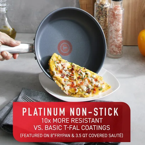 Vista 3 de T-fal Juego de utensilios de cocina de acero inoxidable platino con antiadherentes, 12 piezas para horno de inducción, apto para horno de inducción