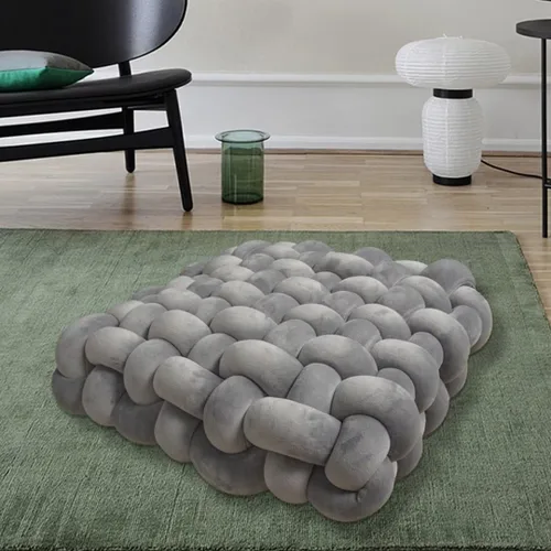 Vista 5 de Almohada decorativa cuadrada con nudo de 13 pulgadas, almohada anudada de terciopelo negro, almohada de piso de 8 bolas para sala de estar, ventana