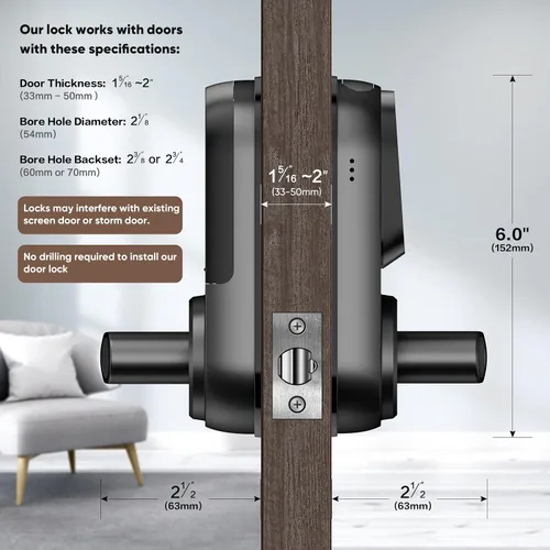 Vista 6 de Sifely Keyless Entry Smart Lock - Acceso de huellas dactilares y teclado, manija de puerta delantera, color negro