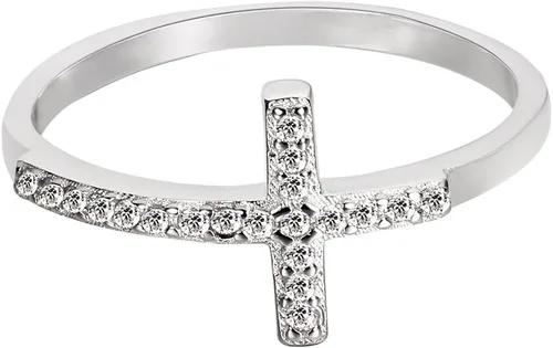 Vista 3 de CloseoutWarehouse Anillo de plata esterlina con cruz lateral de San Juan con circonita cúbica (opciones de color, tallas 3-13)