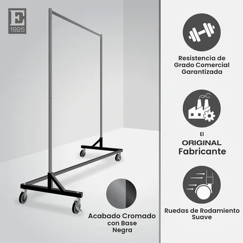 Vista 3 de Econoco perchero comercial con base en forma de Z con ruedas, construcción KD Tubo cuadrado duradero