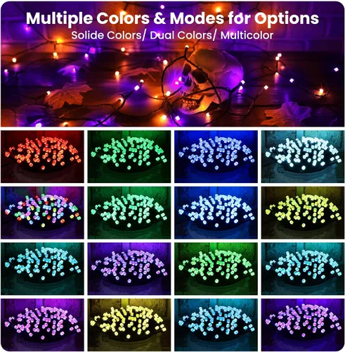 Vista 4 de Toodour - Guirnalda de luces RGB para Halloween, 82 pies, 200 luces LED naranja y morado