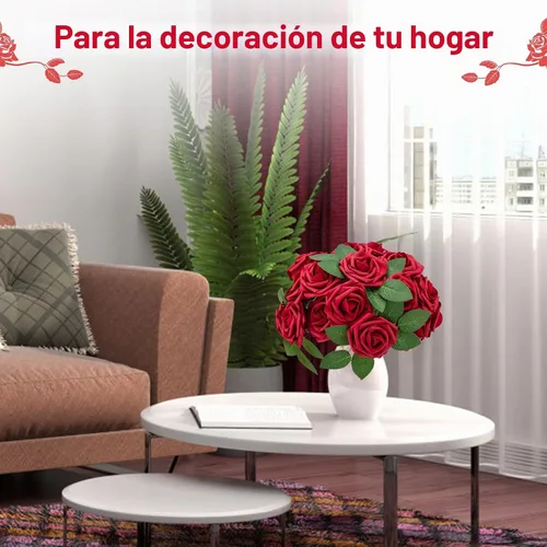 Vista 7 de 100 rosas artificiales de espuma roja oscura de aspecto real con tallos Rojo oscuro