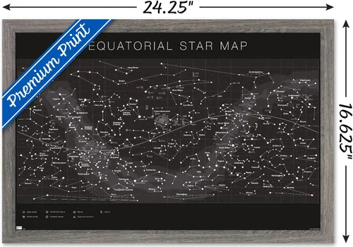 Vista 3 de Trends International Astrología - Póster de pared con mapa estelar ecuatorial, 14.725 x 22.375 pulgadas, versión enmarcada de madera de granero