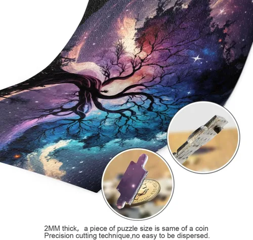 Vista 3 de Rompecabezas de galaxia y árbol, material compuesto de madera de papel, con bolsa de almacenamiento e imagen de referencia, fácil de resolver