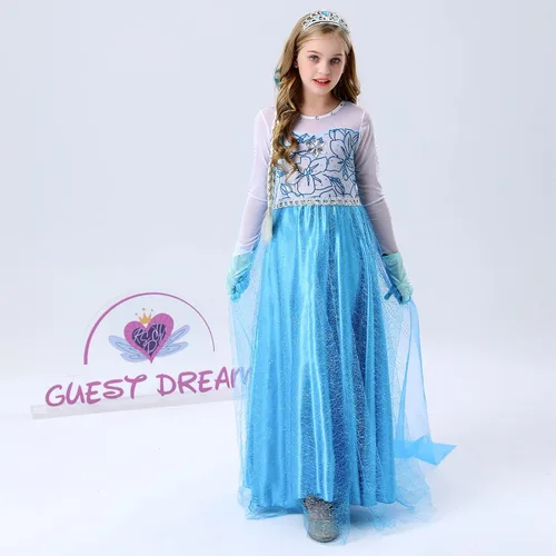 Vista 8 de guest dream Disfraz de princesa Elsa para niñas disfraz de princesa con accesorios para fiesta Halloween Navidad cosplay
