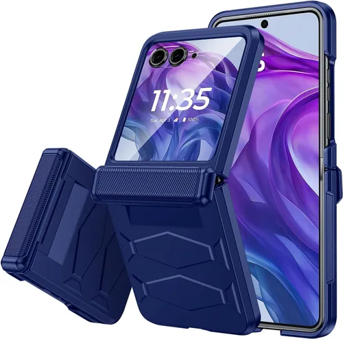 Vista 22 de Vizvera para Motorola Razr 2024 - Funda con tapa con bisagra, protector de pantalla incorporado, a prueba de golpes, funda todo en uno para Negro