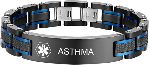Vista 4 de Zillaly Pulsera de los hombres grabados de encargo de la identificación médica de la alarma