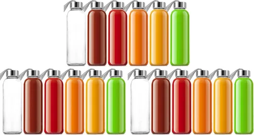 Vista 8 de QCen Botella de vidrio transparente de 18 onzas para jugo, paquete de 6
