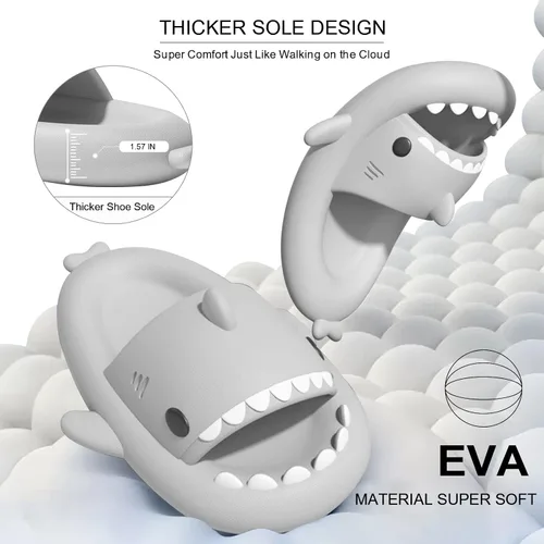 Vista 3 de EECH Lindas pantuflas para niños grandes, sandalias de tiburón de nube, suela gruesa mejorada, antideslizantes, para interiores y exteriores, verano