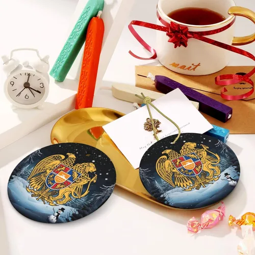Vista 6 de Escudo de armas armenio encantadores adornos colgantes de cerámica para árbol de Navidad, 2.9 pulgadas, decoración para el hogar en interiores