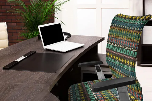 Vista 3 de Lunarable Funda para silla de oficina tribal, diseño azteca, nativo americano, geométrico, simbolismo étnico con espirales de triángulos, elástico