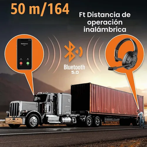 Vista 3 de EKSA Auriculares Bluetooth para conductor de camión con micrófono, auriculares inalámbricos con cancelación de ruido ambiental, alcance inalámbrico