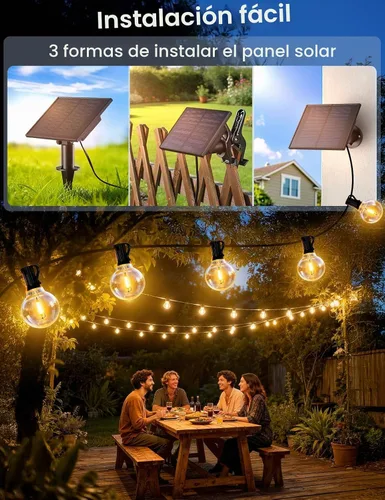 Vista 5 de Brightever Luces de Cadena Solares de 25 Pies para Exteriores Impermeables, Luces Solares G40 con Control Remoto y 10+1 Bombillas Globo LED