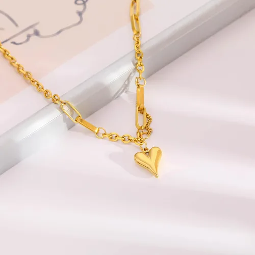Vista 3 de LYNMOS Lindos collares de corazón para mujer, regalos del día de San Valentín, collar de corazón chapado en oro real de 18 quilates, collar