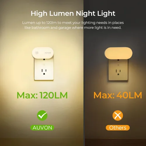 Vista 5 de AUVON Luz nocturna enchufable con sensor de movimiento (120 lúmenes), luces nocturnas LED inteligentes regulables, brillo de 1-120 lúmenes
