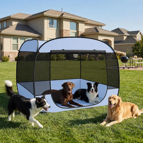 Vista 14 de 2 en 1 Pop Up Cat Dog Playpen con área de caja de arena no desmontable Azul polvoriento