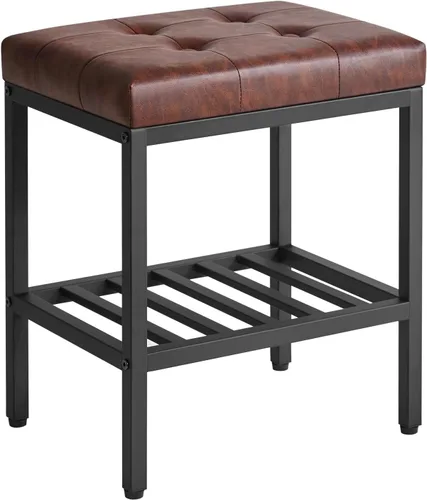 Vista 9 de IBUYKE Taburete de maquillaje rectangular con pies ajustables y espacio de almacenamiento, silla reposapiés, asiento de tocador de PU, multiusos