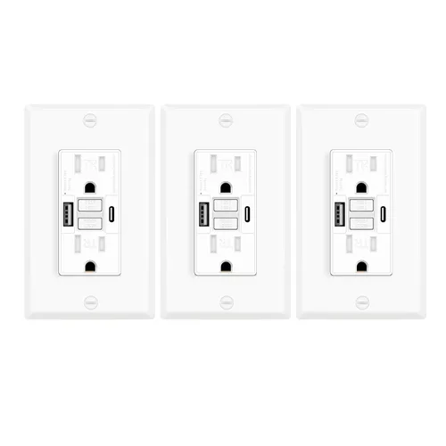Vista 21 de Greencycle Toma GFCI de 15 amperios con puertos USB C y USB A, 1 unidad de toma eléctrica GFCI de prueba automática con USB, con indicador LED
