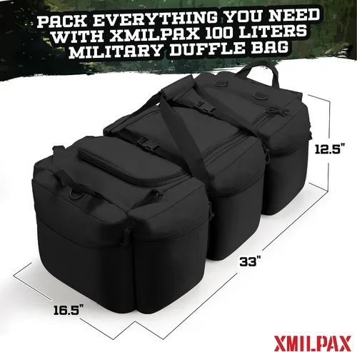 Vista 18 de Bolsa de lona militar grande de 100 L, bolsa de lona para despliegue, equipo deportivo, bolsa de equipaje de viaje con correas desmontables para AT
