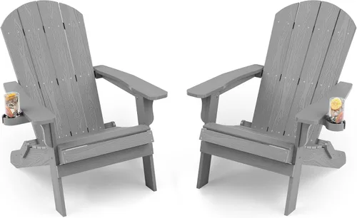 Vista 32 de YEFU Silla Adirondack, silla Adirondack de plástico de gran tamaño, sillas plegables para exteriores con soporte para tazas, silla de césped