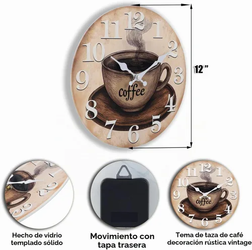 Vista 3 de Reloj de pared de cocina de 12 pulgadas, reloj de cristal moderno con tema