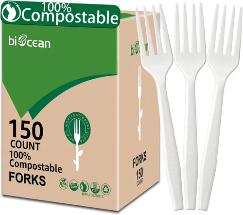 Vista 10 de 100% Compostable Sin Plástico Cuchillos, Tenedores, Cucharas, Utensilios, Los Cubiertos Pesados de Servicio Pesado son Productos Ecológicos
